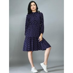 Women's Summer Slub Rayon Wrap Maxi Dress Casual Dote Printed High Neck Full Sleeve Ruffle Hem Split Beach Long Dresses