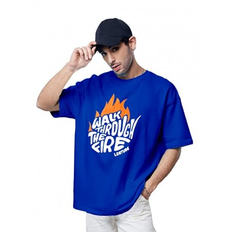 Overiszed Cottonblend Half Sleeve Drop Shoulder Men's Tshirt (Color: Blue)